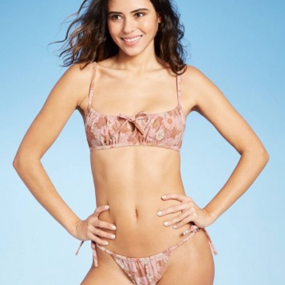 Xhilaration Tunneled Tie-front Bikini top & Cheeky High Leg Bikini Bottom